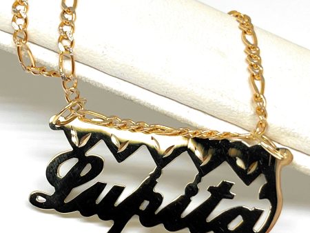 10k Solid Gold Custom CURSIVE WITH FULL HEARTS Nameplate Pendant Necklace with Chain Options Cheap