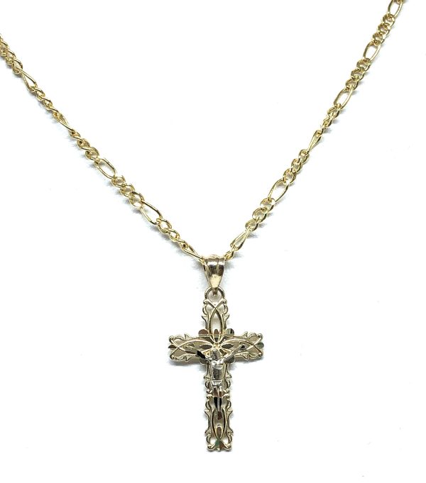 14k Solid Gold 2-Tone Jesus Cross Crucifix Pendant Necklace For Discount