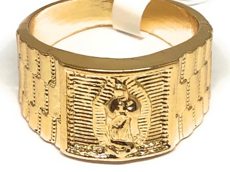 Gold Plated Yellow Virgin Mary Virgen De Guadalupe Ring Anillo Supply