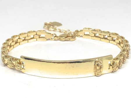 Gold Plated Yellow Virgin Mary Flower ID Bracelet 7.5” 5.5mm Width Esclava Online Hot Sale