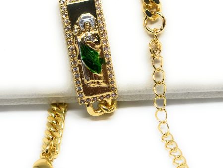 Gold Plated GREEN Saint Jude MIAMI CUBAN LINK Bracelet San Judas Esclava 7-8.5  4.5MM For Cheap