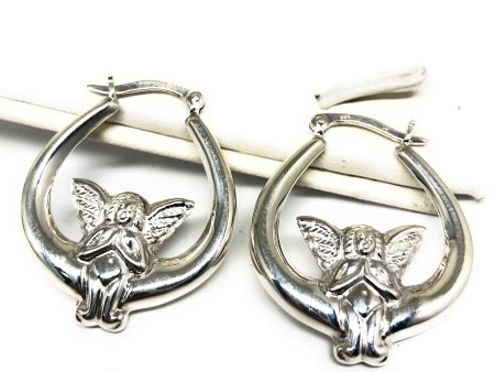 .925 Silver Ángel Hoop Earrings Arracadas Fashion