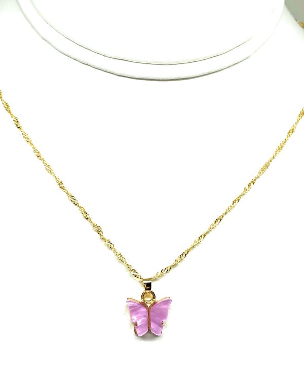 Gold Plated Colorful Butterfly Dainty Pendant Necklace Singapore Chain 18  Fashion