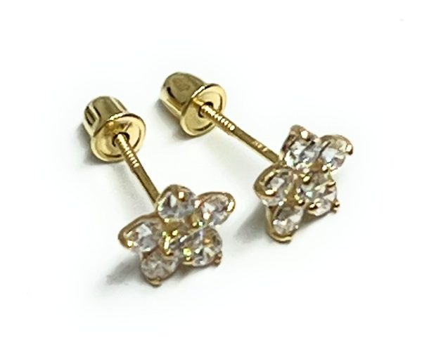 10k Solid Gold Cubic Zirconia Flower Mini Dainty Stud Earrings (FCE 03) Cheap