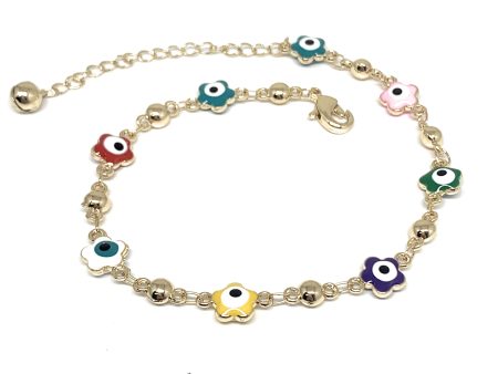 Gold Plated Evil Eye Flower Shape Ankle Bracelet 8-11” Online Sale