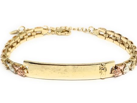 Gold Plated Tri-Color Saint Jude San Judas Flower ID Bracelet 7.5” 5.5mm Width Esclava Online now