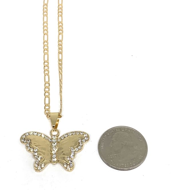 Gold Plated Butterfly CZ Pendant Necklace Chain 24” Fashion