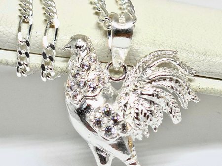 .925 Silver GALLO MEDALLA ROOSTER CHICKEN PENDANT NECKLACE (MADE IN MX) Cheap