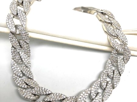 .925 Silver Icced Out CZ Cuban Link 8 inch 9.5mm width Braccelet Online now