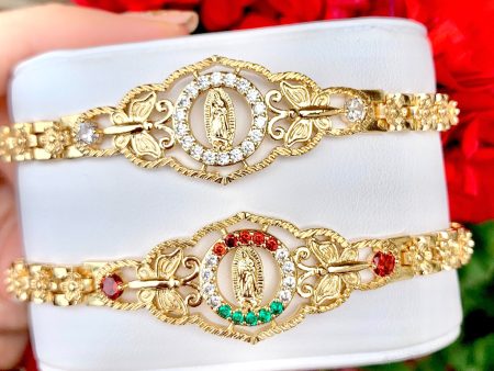 Gold Plated Round Virgin Mary Butterfly Bracelet Virgen De Guadalupe Pulsera  8  Online Hot Sale