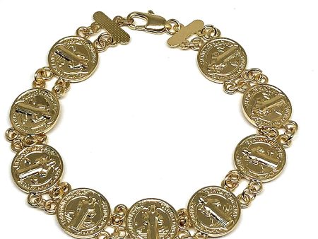 Gold Plated Saint Benedict Bracelet 7.5  Pulsera de San Benito 7.5  Oro Laminado Sale