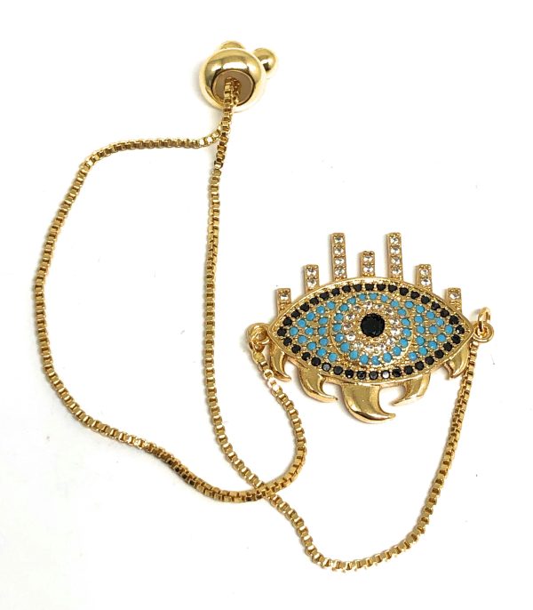 Gold Plated Colorful Evil Eye Adjustable Bracelet 9 inch on Sale