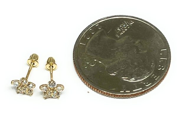 10k Solid Gold Cubic Zirconia Flower Mini Dainty Stud Earrings (FCE 03) Cheap