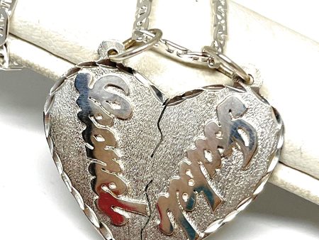 .925 Silver Custom Heart Split 2 Names Pendant Necklace with Chain Options Online