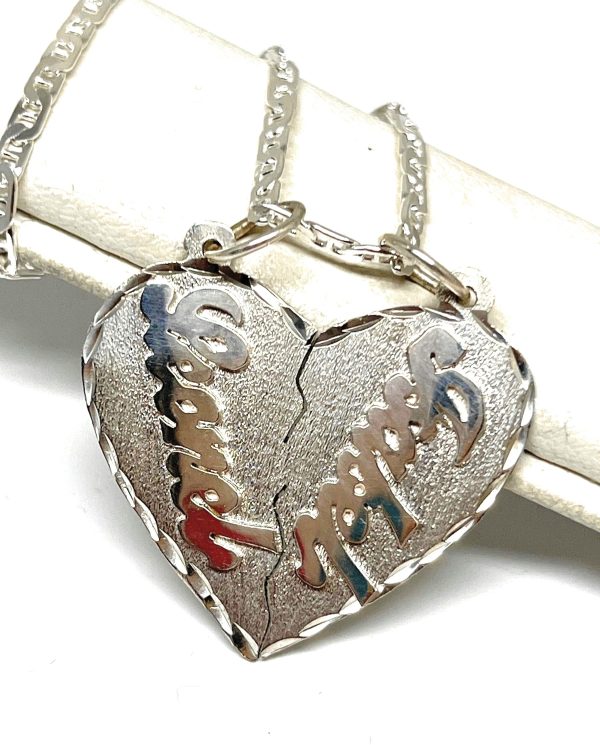 .925 Silver Custom Heart Split 2 Names Pendant Necklace with Chain Options Online