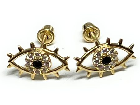 10k Solid Gold CZ Evil Eye Mini Dainty Stud Earrings (FCE 04) Supply