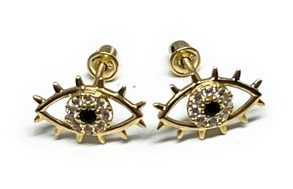 10k Solid Gold CZ Evil Eye Mini Dainty Stud Earrings (FCE 04) Supply