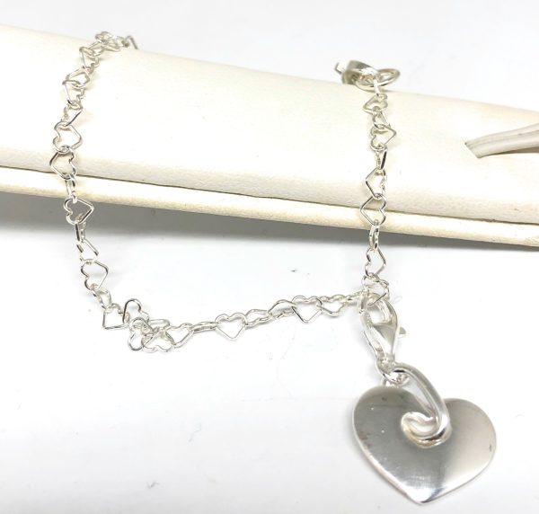 .925 Silver Heart Charm Braccelet 7 inch on Sale