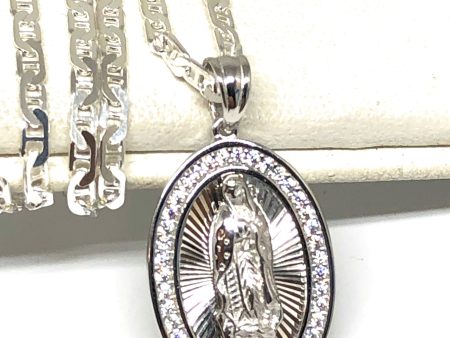 .925 Silver Virrgin Marry Pendant CZ Necklace with Chain Options For Sale