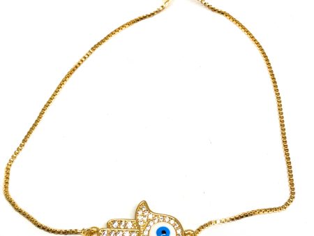 Gold Plated Hamsa Hand Evil Eye Adjustable Bracelet 9 inch For Cheap