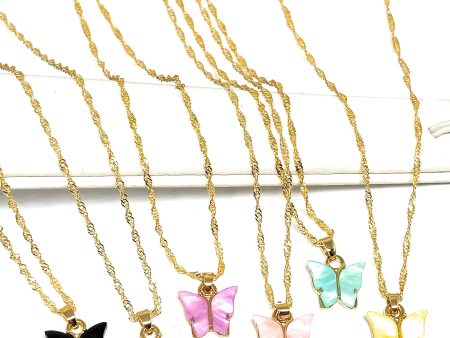 Gold Plated Colorful Butterfly Dainty Pendant Necklace Singapore Chain 18  Fashion