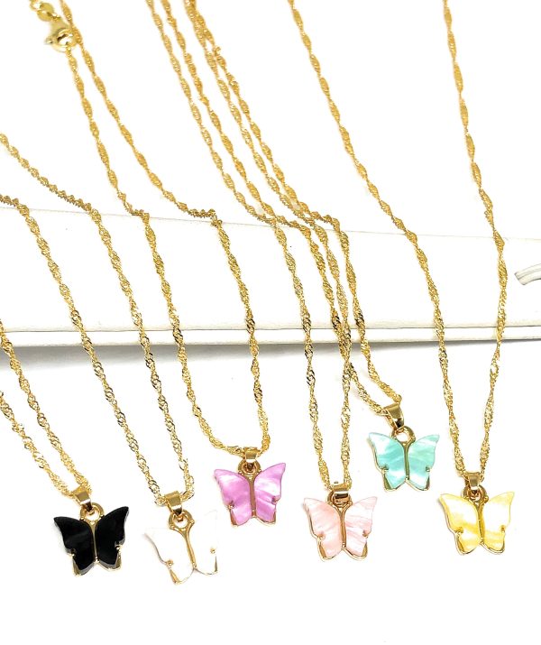 Gold Plated Colorful Butterfly Dainty Pendant Necklace Singapore Chain 18  Fashion