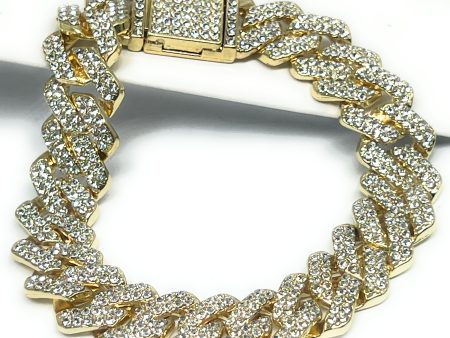 Gold Plated MIAMI CUBAN LINK EDGE ICED OUT CZ Bracelet 7-9 INCH 14MM Width For Sale