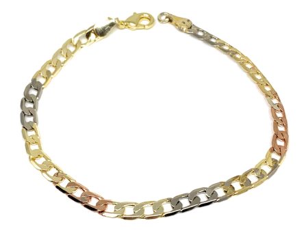 Gold Plated Tri-Color Cuban Link Bracelet 8” 5mm Width Esclava For Sale