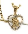 Gold Plated Rose Heart CZ Pendant Necklace Chain 24” Flor Pendant Online Sale