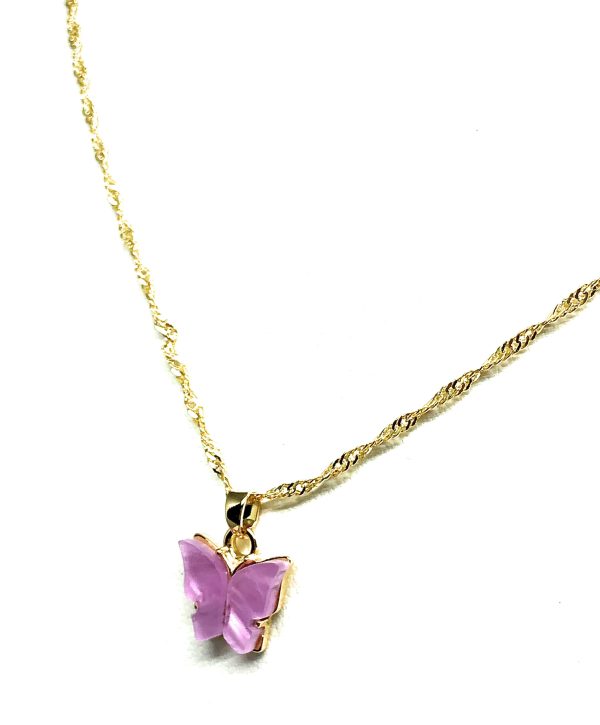 Gold Plated Colorful Butterfly Dainty Pendant Necklace Singapore Chain 18  Fashion