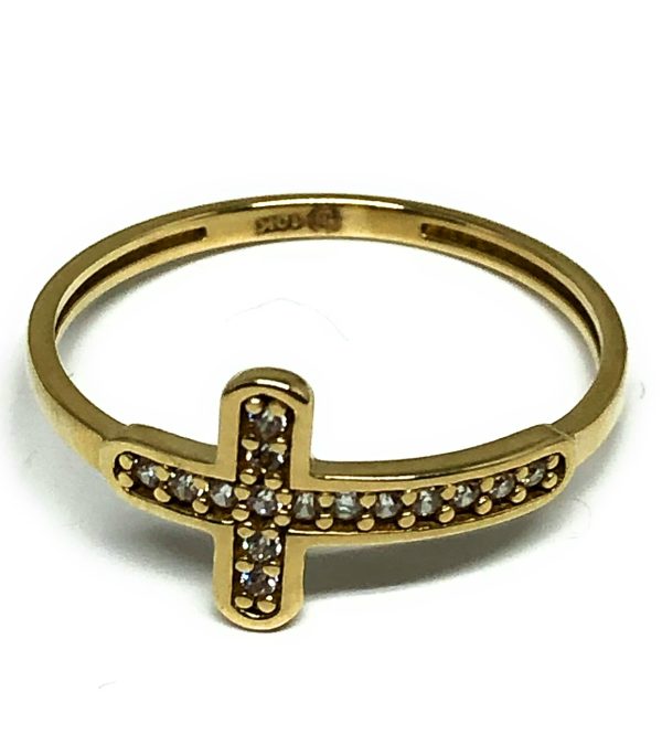 10k Solid Gold Cross CZ Ring Fashion