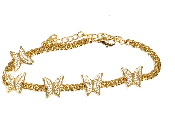 Gold Plated CZ Butterfly Charm Miami Cuban Link Bracelet 7-9 inch adjustable For Discount