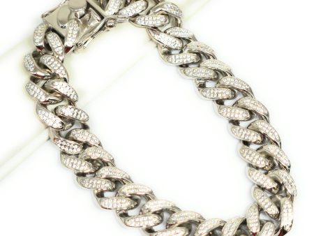 .925 Silver Icced Out CZ MIAMI CUBAN LINK 8-9 inch 12.7mm width Braccelet Online Sale