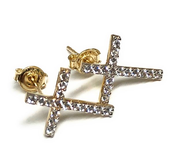 10k Solid Gold Cubic Zirconia Cross Stud Earrings (FC) Online Sale