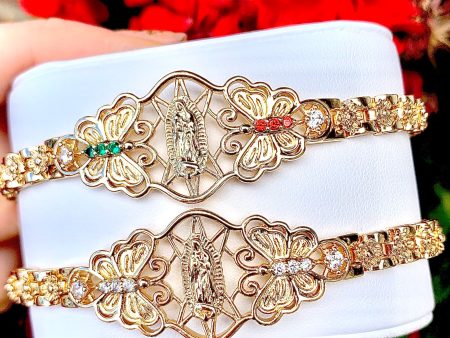 Gold Plated Virgin Mary Butterfly Bracelet Virgen De Guadalupe Pulsera  8  Fashion