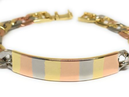 Gold Plated TRI-COLOR CUBAN LINK ID Bracelet 8” 10mm Width Esclava Hot on Sale