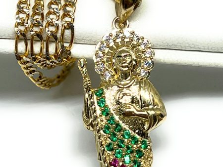 14k Solid Gold Yellow White, Green, Red CZ Saan Judas Saaint Jude Necklace Pendant Online