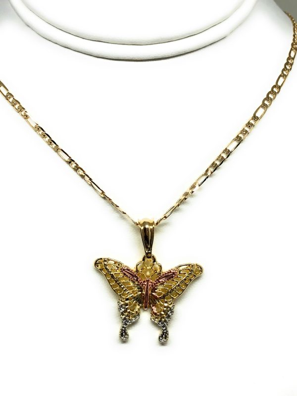 Gold Plated Tri-Color Yellow Butterfly Pendant Necklace Chain 24” Online Sale