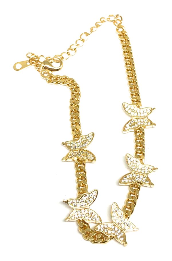 Gold Plated CZ Butterfly Charm Miami Cuban Link Bracelet 7-9 inch adjustable For Discount