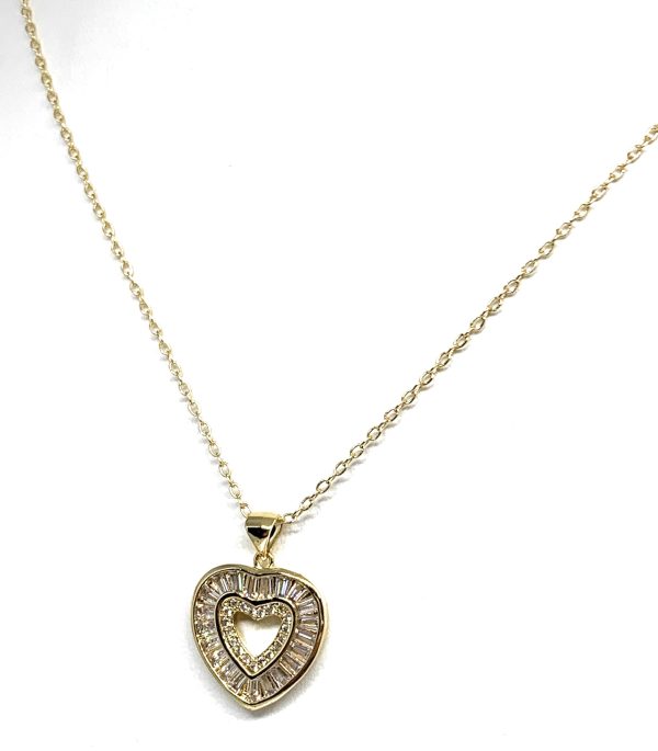 Gold Plated Layered Heart Cubic Zirconia Pendant Necklace Chain 20” For Cheap