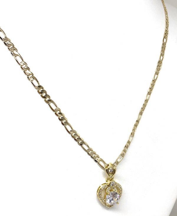 Gold Plated Heart Cubic Zirconia Pendant Necklace Chain 24” Online