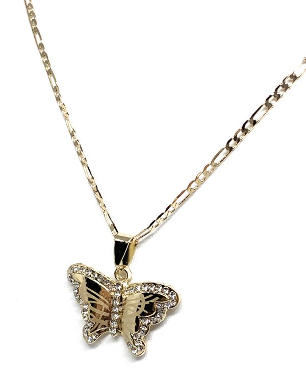 Gold Plated Butterfly CZ Pendant Necklace Chain 24” Fashion