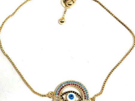 Gold Plated Colorful Evil Eye Adjustable Bracelet 9 inch Supply