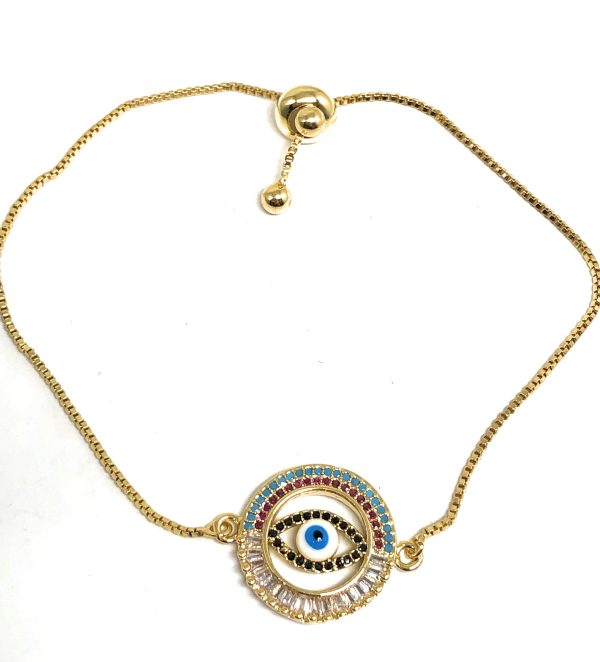 Gold Plated Colorful Evil Eye Adjustable Bracelet 9 inch Supply