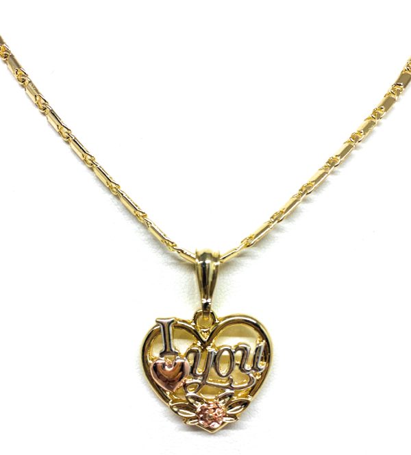 Gold Plated Heart  I Love you  Rose Pendant Necklace Chain 24” Corazón Medalla Online now