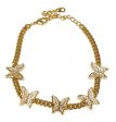 Gold Plated CZ Butterfly Charm Miami Cuban Link Bracelet 7-9 inch adjustable For Discount