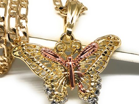 Gold Plated Tri-Color Yellow Butterfly Pendant Necklace Chain 24” Online Sale