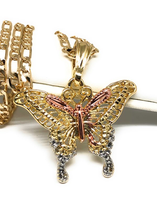 Gold Plated Tri-Color Yellow Butterfly Pendant Necklace Chain 24” Online Sale