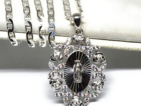 .925 Silver Virrgin Marry CZ FLOWER Pendant Necklace with Chain Options Online Sale