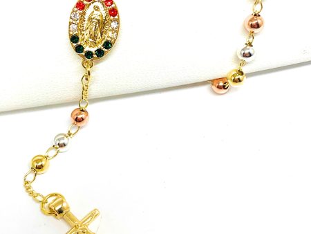 Gold Plated Tri-Color Virgin Mary Bracelet Virgen De Guadalupe Pulsera Tres Colores 8” Hot on Sale